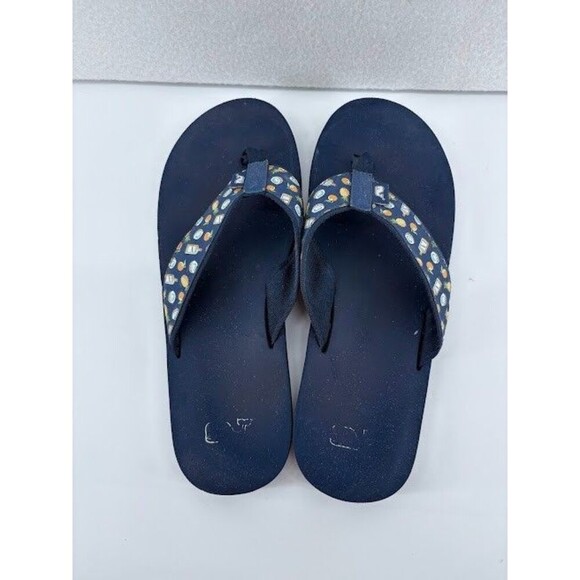 Men's Size 9 Navy Blue Vineyard Vines Canvas Flip Flops Tropical Pattern - Picture 2 of 5